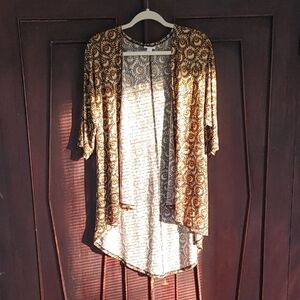 LulaRoe Women's Open Front Lindsey Cardigan Sz Small Black With Gold3/4 Sleeve